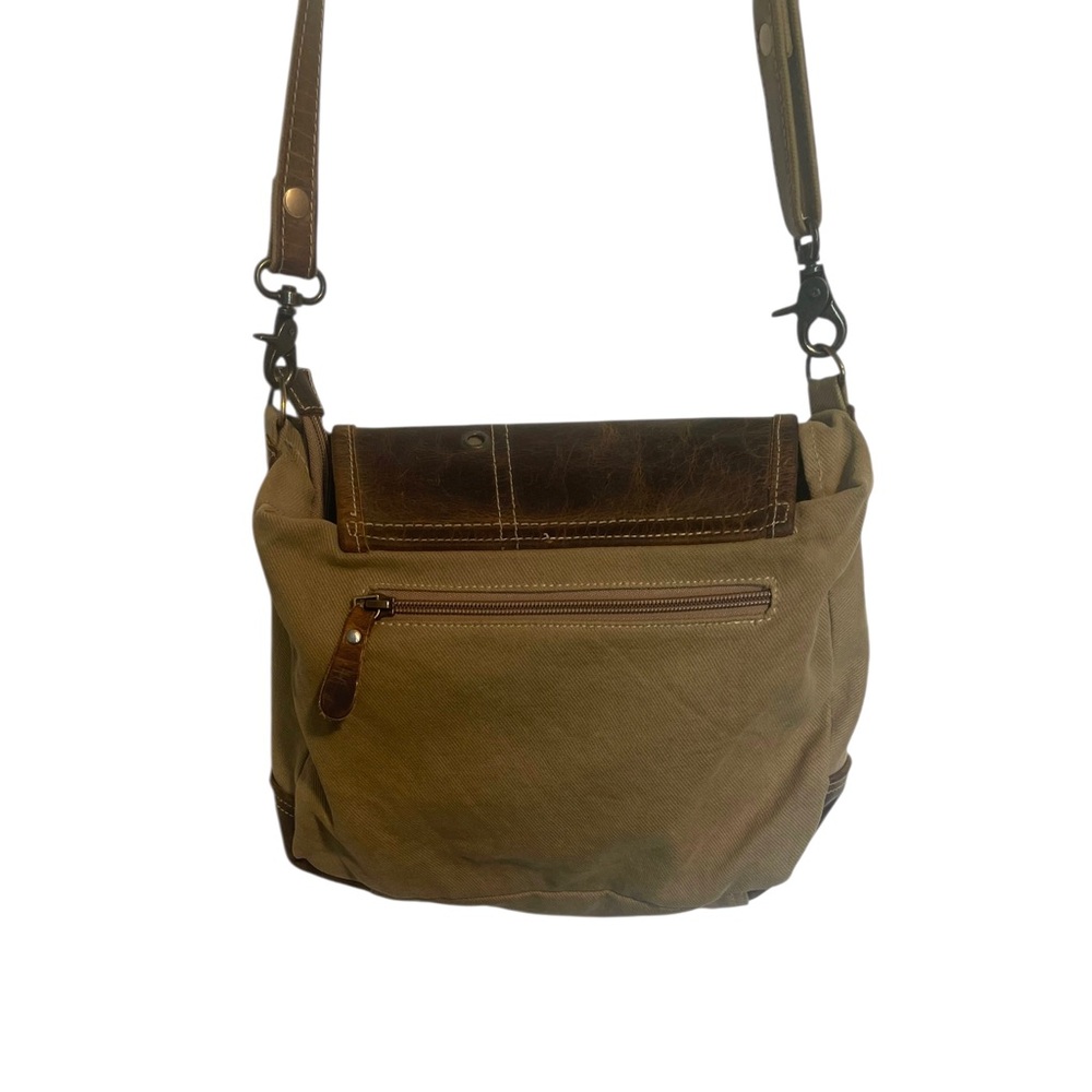 Myra Bag Crossbody Messenger Distressed Leather & Canvas Shoulder Handbag Purse - Picture 5 of 15